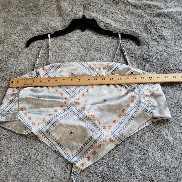 VINe Valley Womens Bandana Top Small Blue Satin Tie Back Handkerchief Boho 17259 - Picture 8 of 10